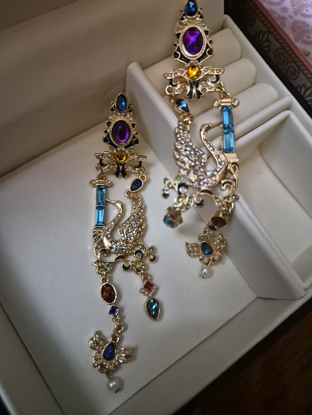 Gold-Tone Multicolor Peacock Drop Earrings - Elegant Women's Jewelry - Picture 6 of 6